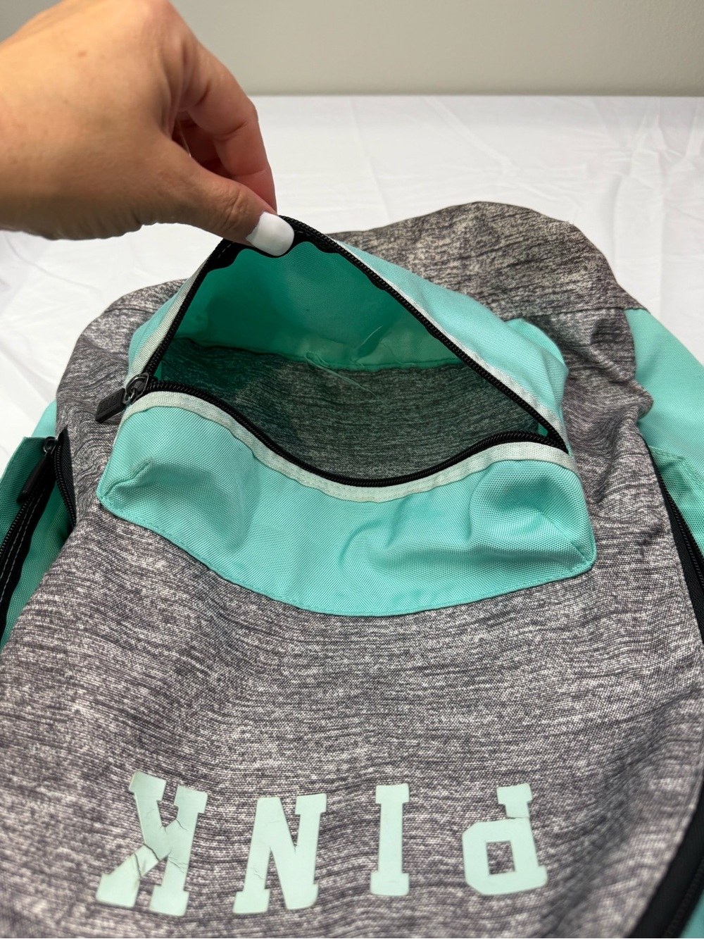 PINK Victoria's Secret Mint and Gray Kids Backpack - Picture 7 of 8